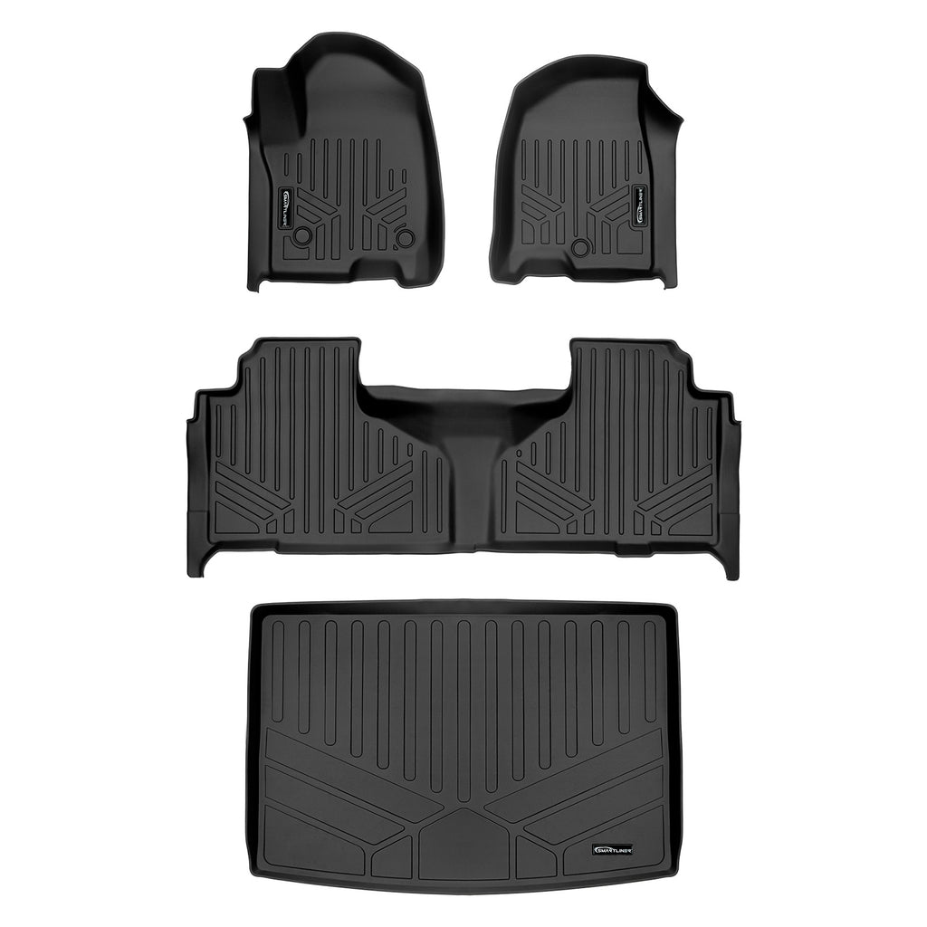 SMARTLINER 2 Row Floor Mats & Cargo Liner Behind 3rd Row Set Compatible With 2021-2024 Suburban/Yukon XL w/ 2nd Row Bench Seat (SA0524/B0525/E0526)