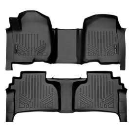 SMARTLINER Custom Fit 2 Row Floor Liners Compatible With 2019+ Chevrolet Silverado 1500/2500/3500 Double Cab with 1st Row Bench Seat & Over the Hump Coverage (SA0401/B0649)