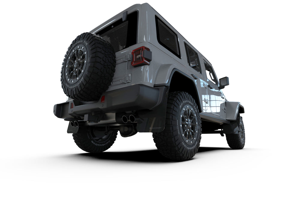 Rally Armor 2018+ Jeep Wrangler Rubicon JL Black UR Mud Flap w/ Metallic Black Logo (MF124-UR-BLK-MBK)