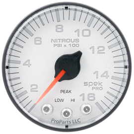 AutoMeter Spek-Pro 2 1/16in 1600PSI Stepper Motor w/ Peak & Warn White/Black Nitrous Pressure Gauge (P320128)