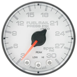 AutoMeter Spek-Pro 2 1/16in 30KPSI Stepper Motor W/Peak & Warn White/Black Rail Pressure Gauge (P321128)