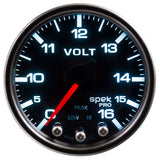 AutoMeter Spek-Pro Gauge Voltmeter 2 1/16in 16V Stepper Motor W/Peak and Warn Blk/Smoke/Blk (P34452)