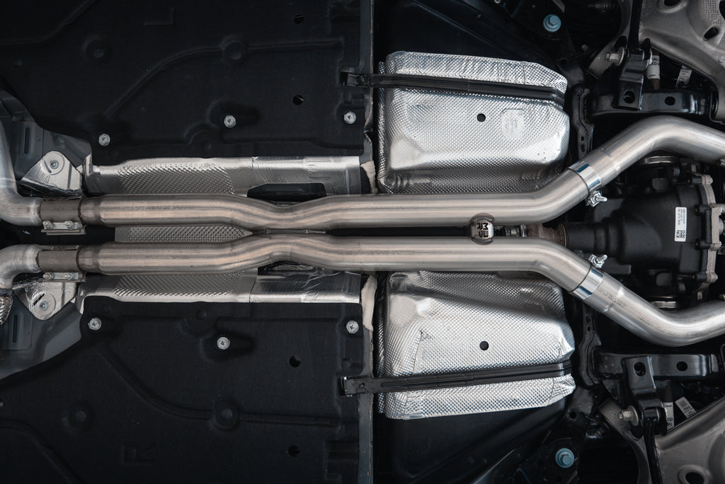 MBRP 2024 Ford Mustang Dark Horse 3in Dual Split Rear Exit Exhaust w/ Quad CF Tips - T304 (S72843CF)