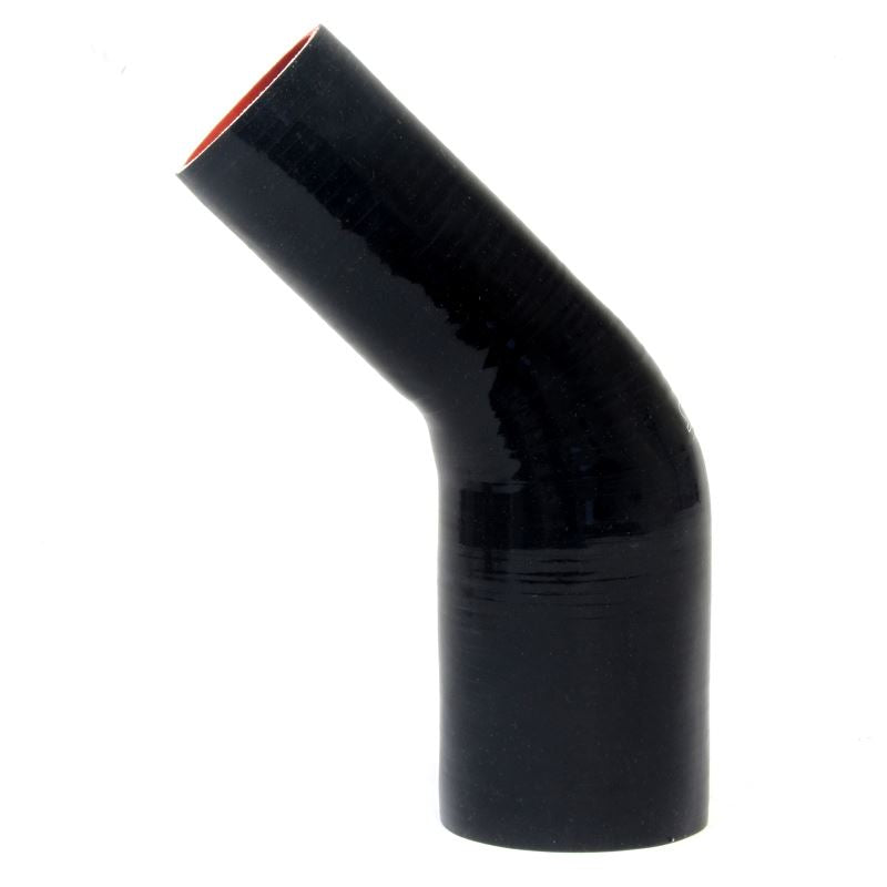 HPS 2.25" 2.5" ID High Temp 4 ply Reinforced Silicone 45 Degree Elbow Reduc (HTSER45-225-250-BLK)