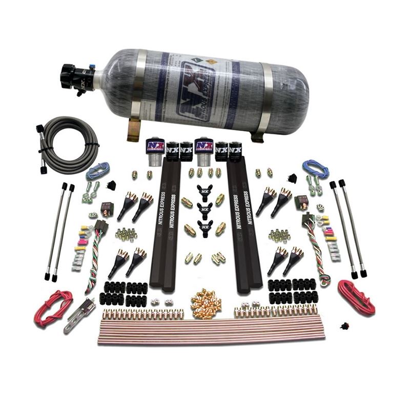 Nitrous Express SX2 Dual Stage/Gas/Rails 8 Nozzles Nitrous Kit (200-1200HP) w/Composite Bottle (90209-12)