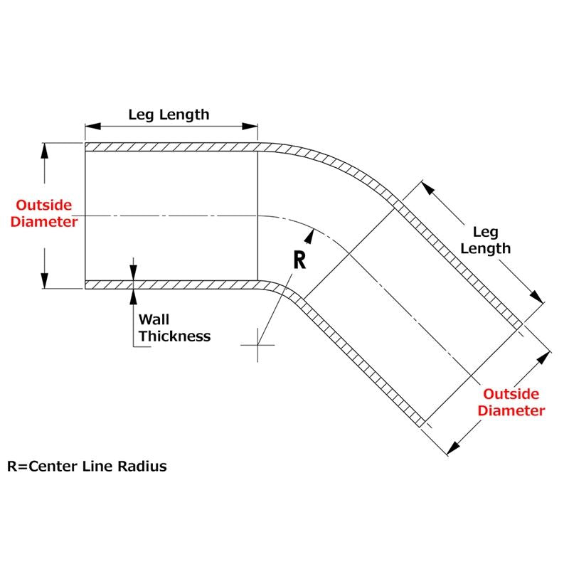 HPS 1.75" OD 45 Degree Bend 6061 Aluminum Elbow Pipe 16 Gauge w/ 2" CLR (AT45-175-CLR-2)