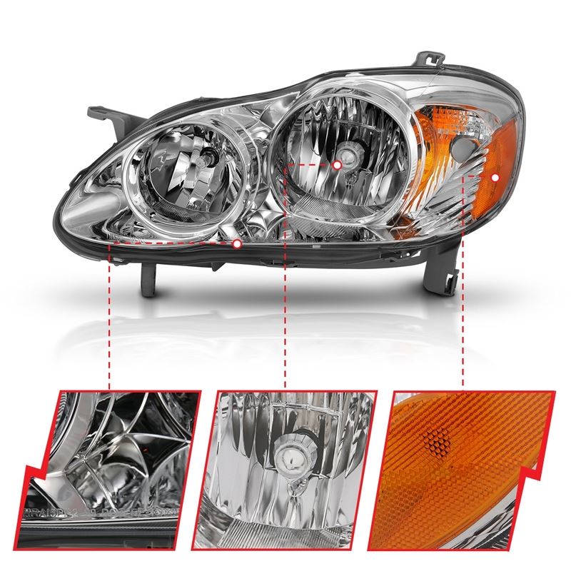 ANZO USA Crystal Headlight Set, Clear Lens, Chrome w/Amber Housing, Pair, (121540)