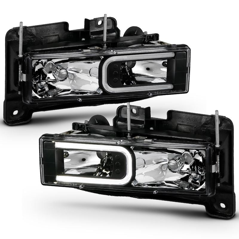 ANZO USA Crystal Headlight Set, Black Housing, Pair, w/Light Bar, (111498)