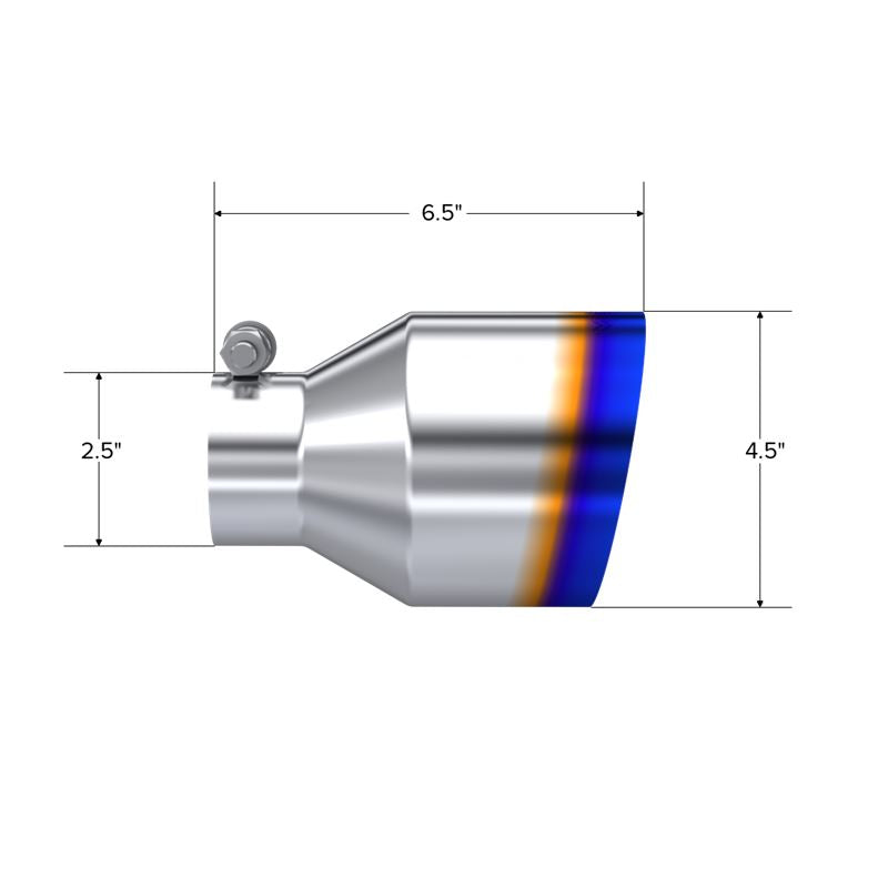 MBRP Exhaust Universal Burnt SS Tip 2.5in ID / 4.5in OD Out / 6.5in Length Angle Cut Single Wall (T5191BE)