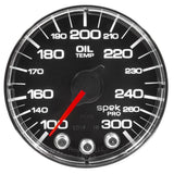 AutoMeter Spek-Pro Gauge Oil Temp 2 1/16in 300f Stepper Motor W/Peak and Warn Blk/Chrm (P322318)