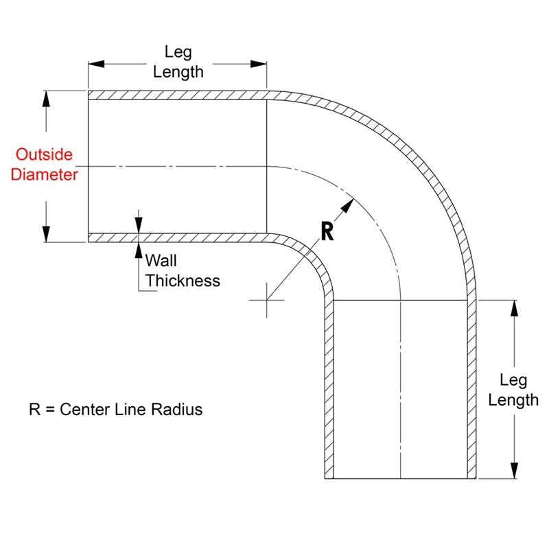 HPS 1" OD 90 Degree Bend 6061 Aluminum Elbow Pipe 16 Gauge w/ 1 1/2" CLR (AT90-100-CLR-15)