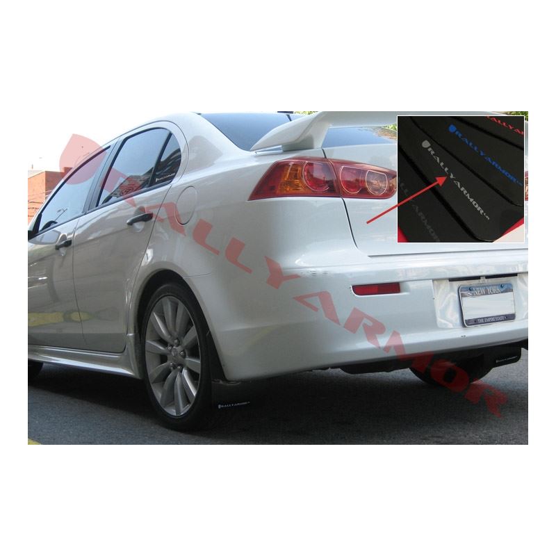 Rally Armor Black Mud Flap/Silver Logo for 2009-2015 Mitsubishi Lancer (MF8-UR-BLK/SIL)