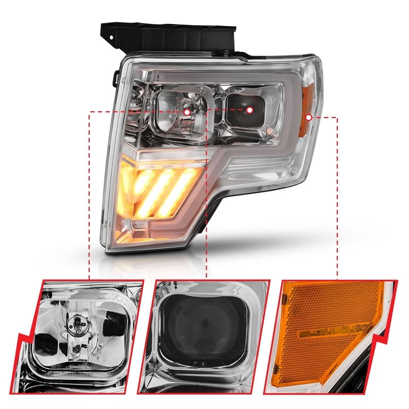 ANZO USA Projector Headlight Set, Clear Lens, Chrome w/Amber Housing, Pair, (111446)