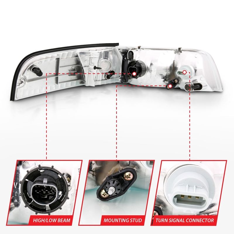 ANZO USA Crystal Headlight Set, Clear Lens, Chrome Housing, w/ Bumper Light OE, Pair, (121556)