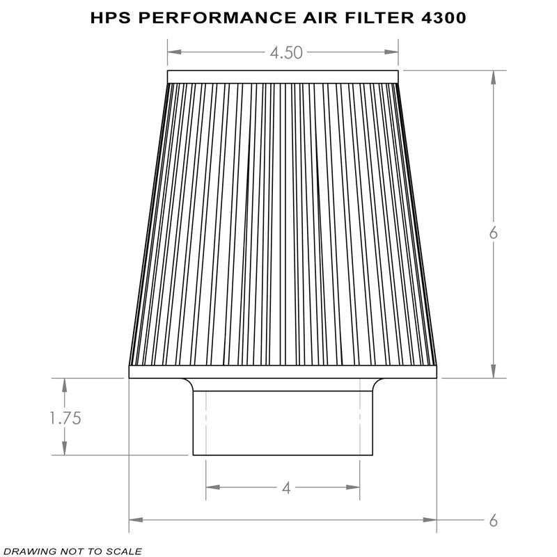 HPS High Flow Performance Air Filter,4" Flange ID,7.75" Length,Washable,Reuseable (HPS-4300)