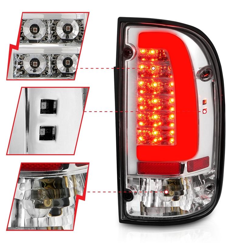 ANZO USA Tail Light Assembly, LED, Clear Lens, Chrome Housing, Pair, (311355)