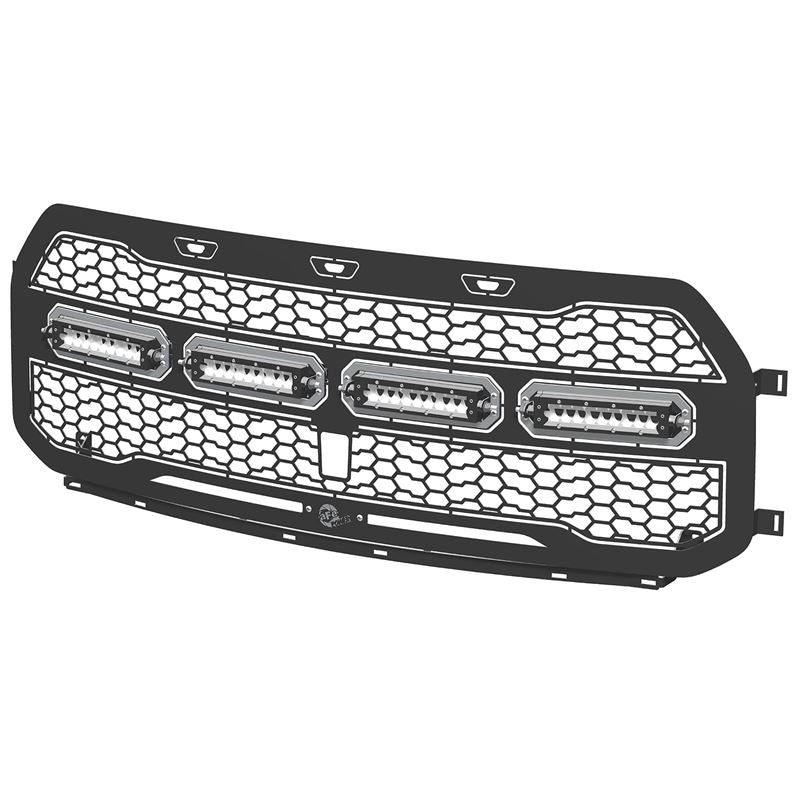 aFe Scorpion Complete Replacement Tread Design Grille Flat Black w/ LED Lights (79-21002L)