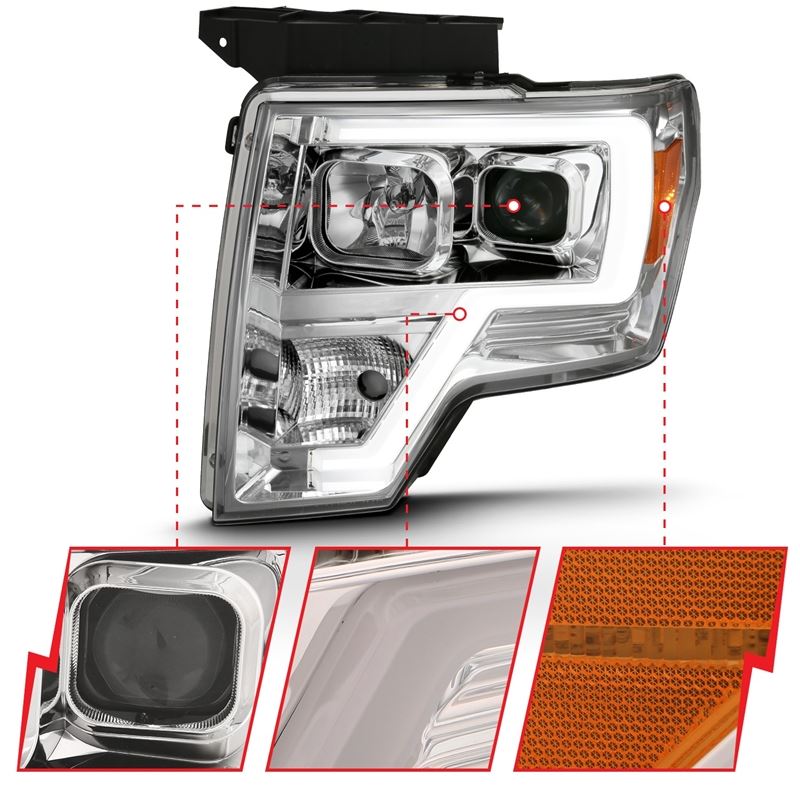 ANZO USA Projector Headlight Set, Clear Lens, Chrome w/Amber Housing, Pair, w/Plank Style Design (111444)