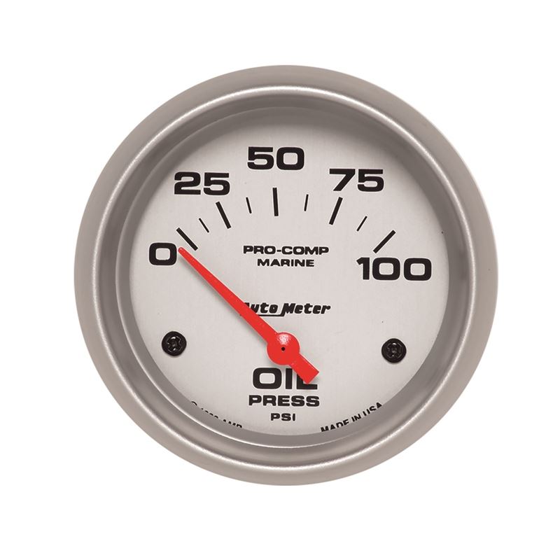 AutoMeter Marine Silver Ultra-Lite 2-5/8in 100PSI Electric Oil Pressure Gauge (200759-33)