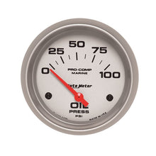 Load image into Gallery viewer, AutoMeter Marine Silver Ultra-Lite 2-5/8in 100PSI Electric Oil Pressure Gauge (200759-33)