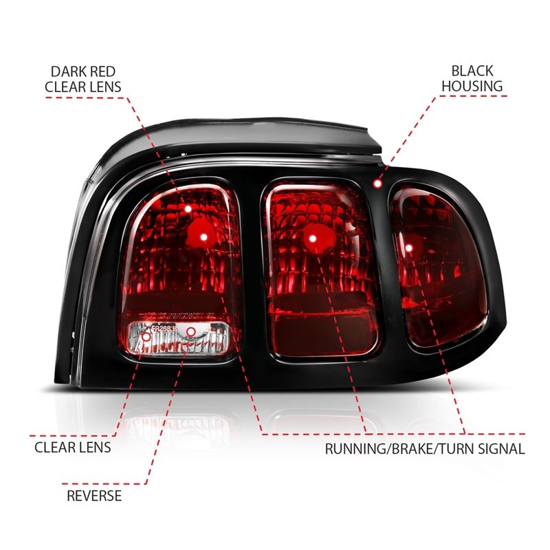 ANZO USA Tail Light Assembly, Dark Red Lens, OE Style, (321350)