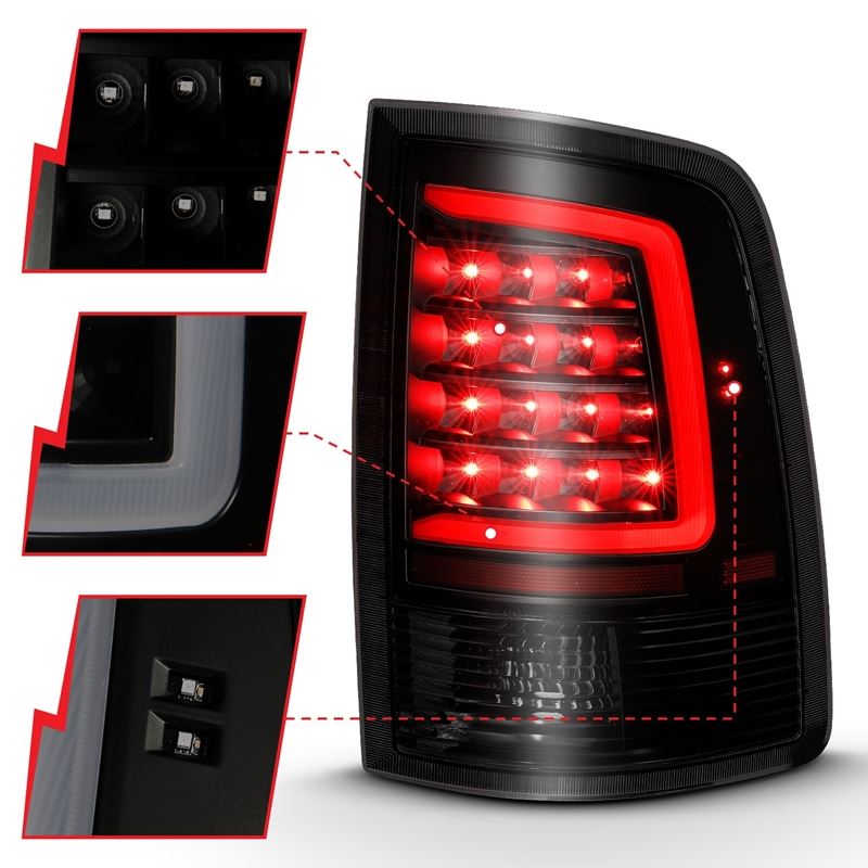 ANZO USA Tail Light Assembly, LED, Smoke Lens, Black Housing, w/Plank Style Design, Pair, (311319)