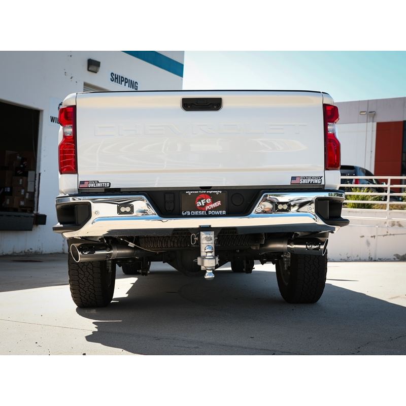 aFe Large Bore-HD 4 IN 409 Stainless Steel DPF-Back Exhaust System w/Polished Tip(td)L5P(49-44126-P)