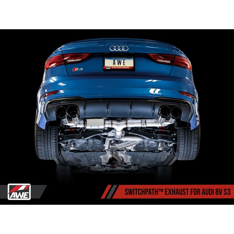 AWE SwitchPath Exhaust for Audi 8V S3 - Diamond Black Tips, 102mm (3025-43072)