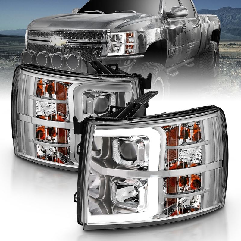 ANZO USA Projector Headlight Set, Clear Lens, Chrome w/Amber Housing, Pair, w/Plank Style Design (111481)