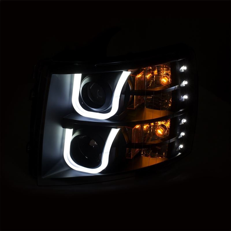 ANZO USA 2007-2013 Chevrolet Silverado 1500/2500 Projector Headlights w/ U-Bar Switchback Black w/ Amber 1113 (111384)