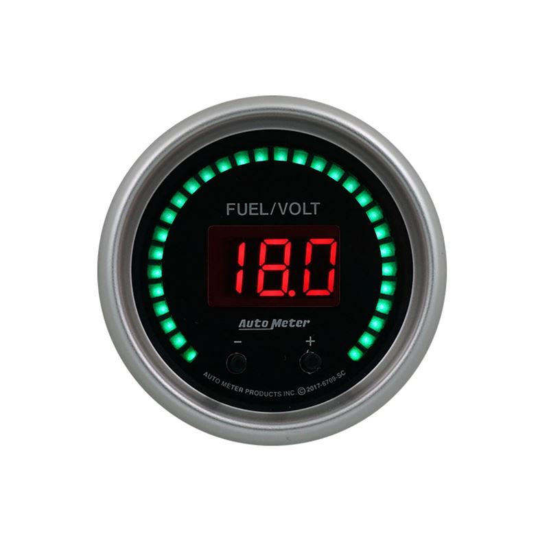 AutoMeter 52.4mm Black Switchable 0-100 Fuel Level / 8-18V Voltmeter Sport-Comp Elite Digital Gauge (6709-SC)