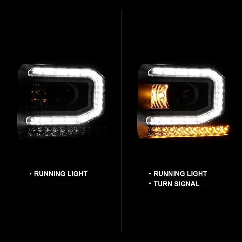 ANZO USA Projector Headlight Set, w/Plank Style Design, Black w/Amber Sequential Turn Signal, (111485)