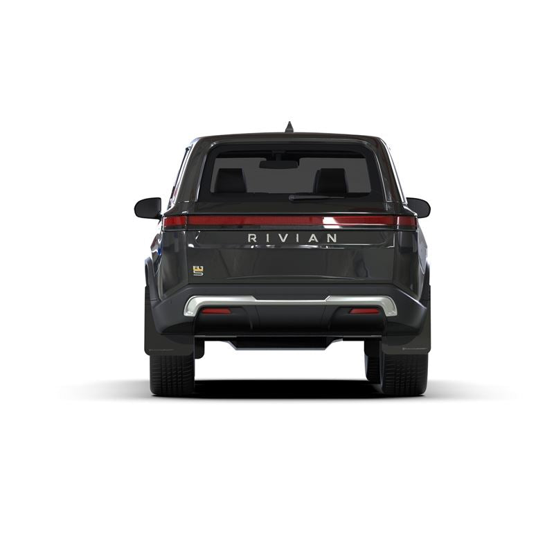 Rally Armor Black Mud Flap/Metallic Black Logo for 2022-24 Rivian R1S (MF108-UR-BLK-MBK)