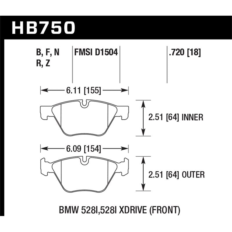 Hawk Performance HPS Brake Pads (HB750F.720)