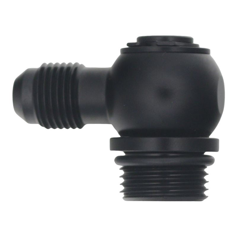 DeatschWerks 8AN ORB Male to 6AN Male Flare Low Profile 90-Degree Swivel - Anodized Matte Black (6-02-0419-B)