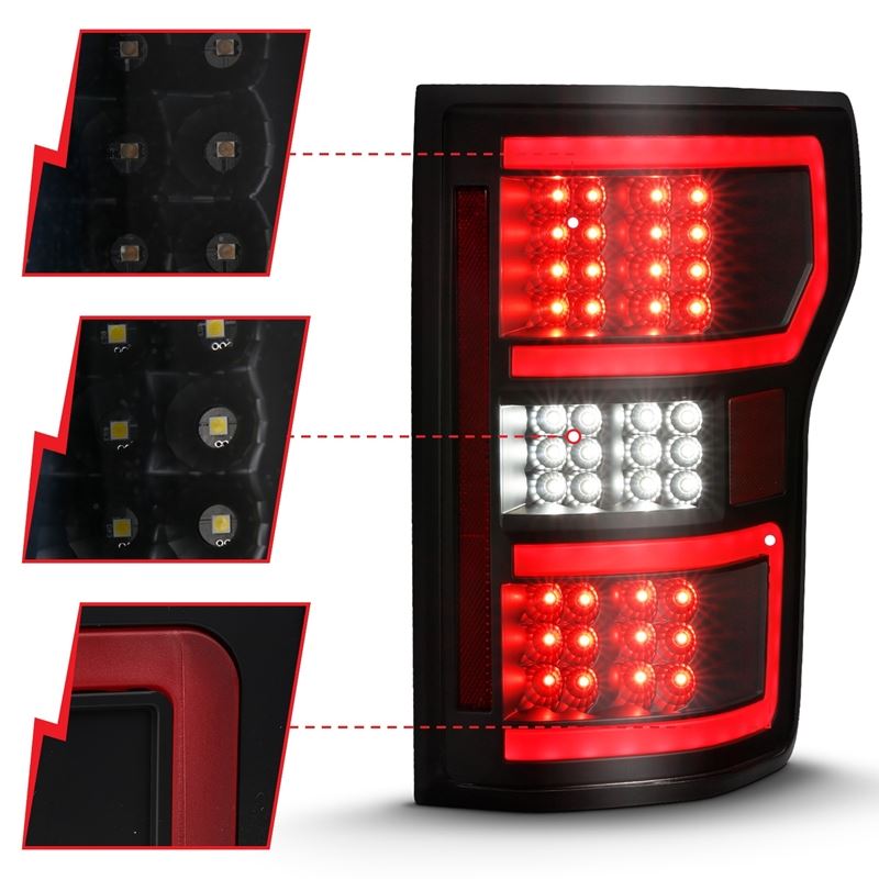 ANZO USA Tail Light Assembly, LED, Clear Lens, Black Housing, Red Light Bar, w/Sequential, (311314)