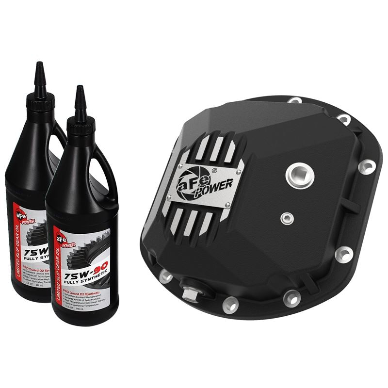 aFe Pro Series Dana 30 Front Differential Cover Black w/ Machined Fins and Gear Oil (46-71131B)