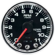 Load image into Gallery viewer, AutoMeter Spek-Pro Gauge Tach 2 1/16in 11K Rpm W/ Shift Light and Peak Mem Blk/Chrm (P33631)