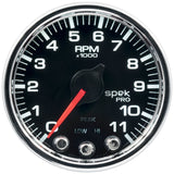 AutoMeter Spek-Pro Gauge Tach 2 1/16in 11K Rpm W/ Shift Light and Peak Mem Blk/Chrm (P33631)