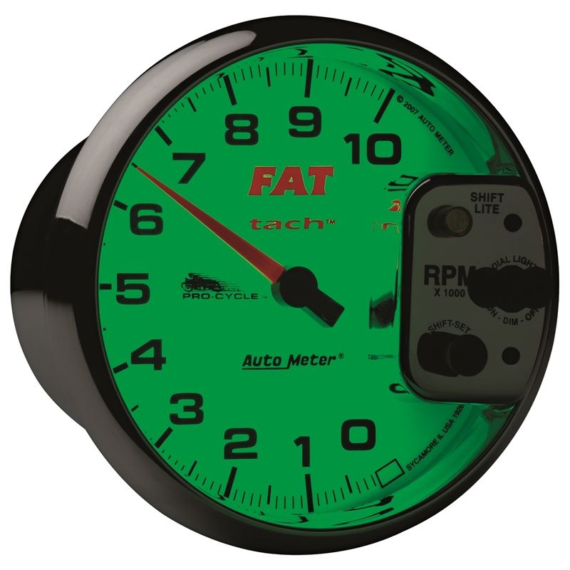 AutoMeter Pro-Cycle Gauge Tach 5in 10K Rpm Shift- Lite 2and4 Cylinder White Fat Tach (19265)