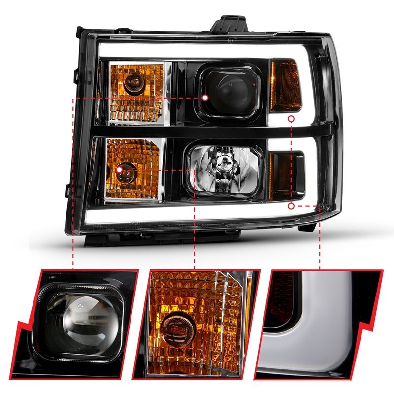 ANZO USA Projector Headlight Set, Clear Lens, Black w/Amber Housing, Pair, w/Plank Style Design (111482)