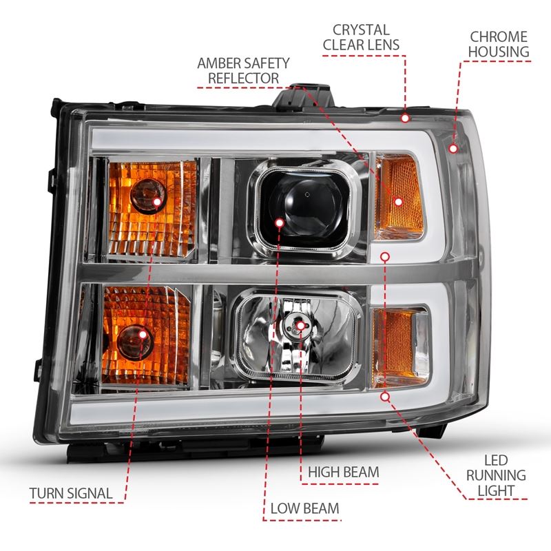 ANZO USA Projector Headlight Set, Clear Lens, Chrome w/Amber Housing, Pair, w/Plank Style Design (111483)