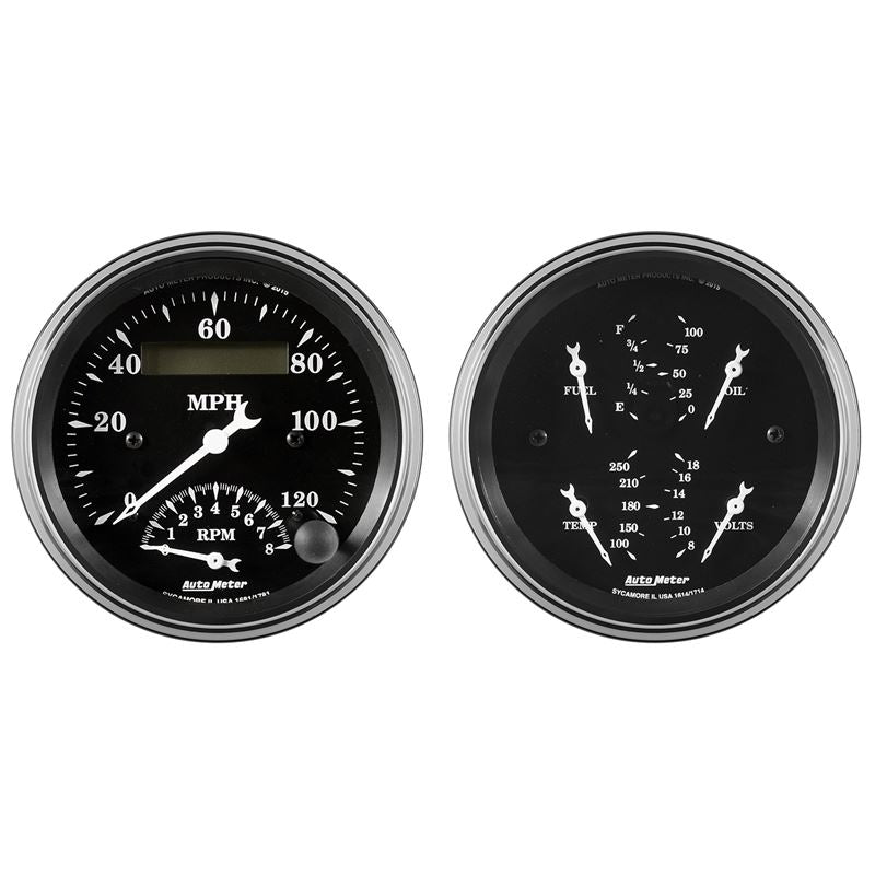 AutoMeter Auto Meter Gauge Kit 2 pc. Quad and Tach/Speedo 3 3/8in Old Tyme Black (1720)