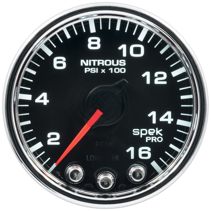 AutoMeter Spek-Pro Gauge Nitrous Press 2 1/16in 1600psi Stepper Motor W/Peak and Warn Blk/Chrm (P32031)