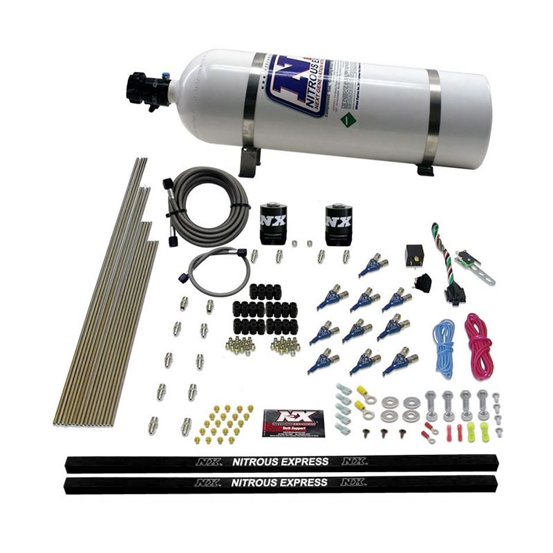 Nitrous Express 10 Cyl Piranha Nozzle Direct Port Nitrous Kit (250-500HP) w/15lb Bottle (81000EFI-15)