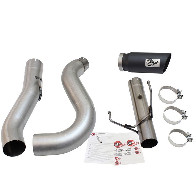 aFe Large Bore-HD 5 IN 409 Stainless Steel DPF-Back Exhaust System w/Black Tip (49-42051-1B)