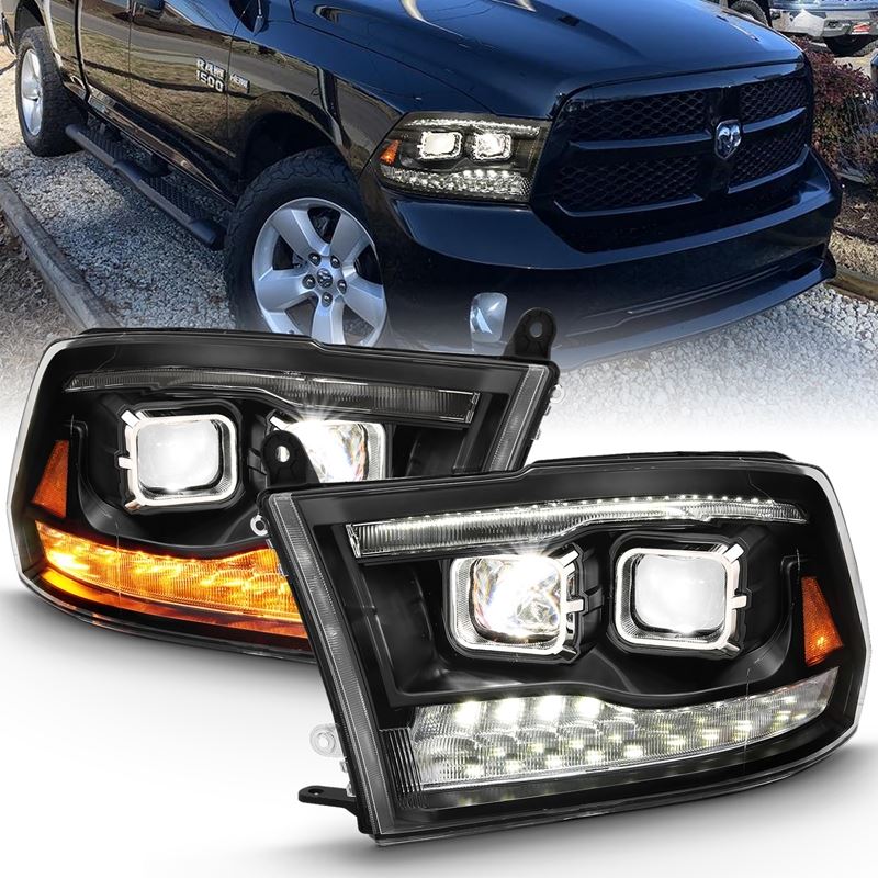 ANZO USA LED Projector Headlight w/Plank Style Switchback Black w/Amber Pair (111464)