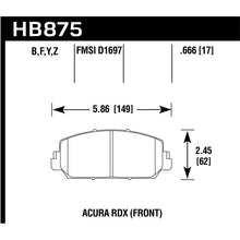 Load image into Gallery viewer, Hawk Performance DTC-60 Disc Brake Pad for Acura RLX/ILXRDX 13-20,Honda Civic 17-20 (HB875G.666)