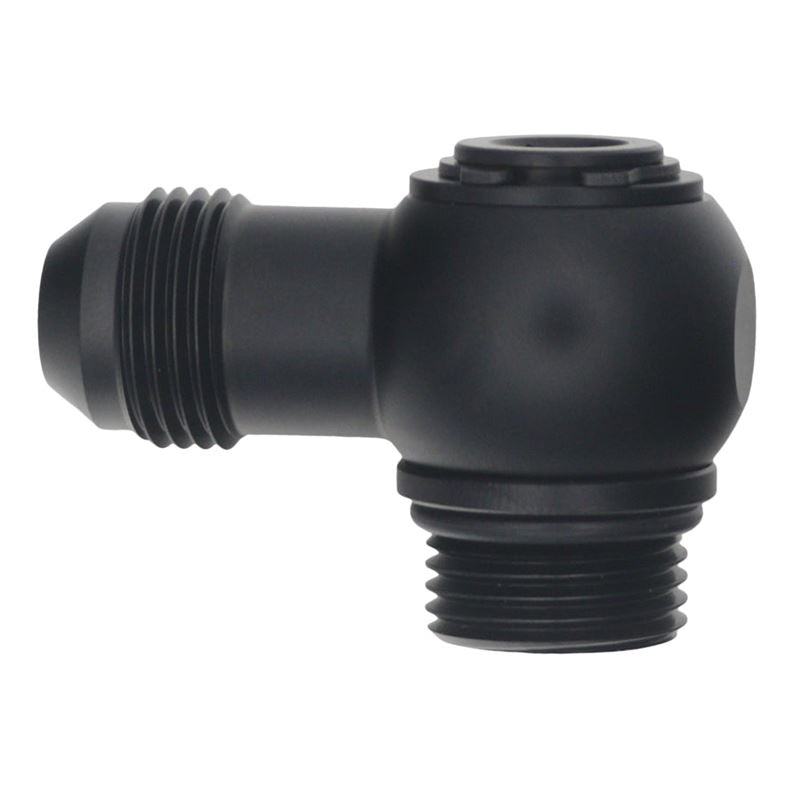 DeatschWerks 8AN ORB Male to 8AN Male Flare Low Profile 90-Degree Swivel - Anodized Matte Black (6-02-0416-B)