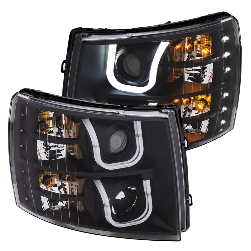 ANZO USA 2007-2013 Chevrolet Silverado 1500/2500 Projector Headlights w/ U-Bar Switchback Black w/ Amber 1113 (111384)